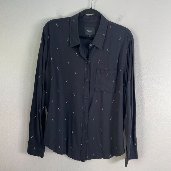 Rails Womens Large Black Multi Lightning Button Up Rocsi Shirt Long Sleeve Top - Picture 2 of 10